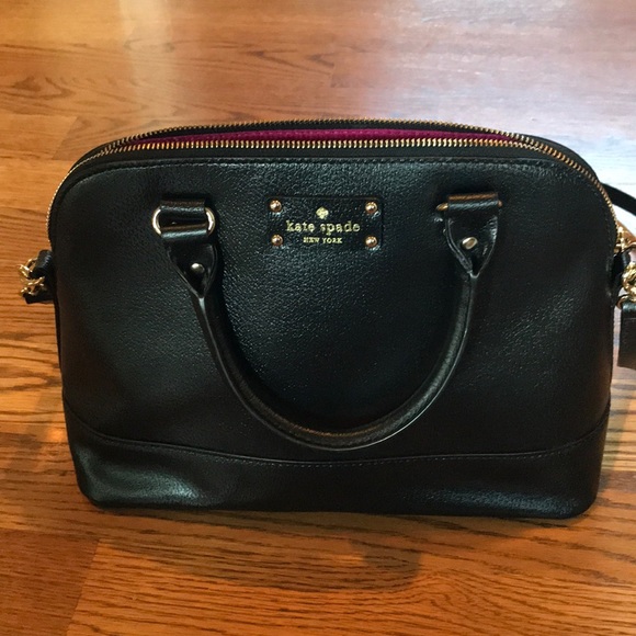 Kate Spade Handbags - KATE SPADE ♠️ black shoulder bag w fuchsia inside